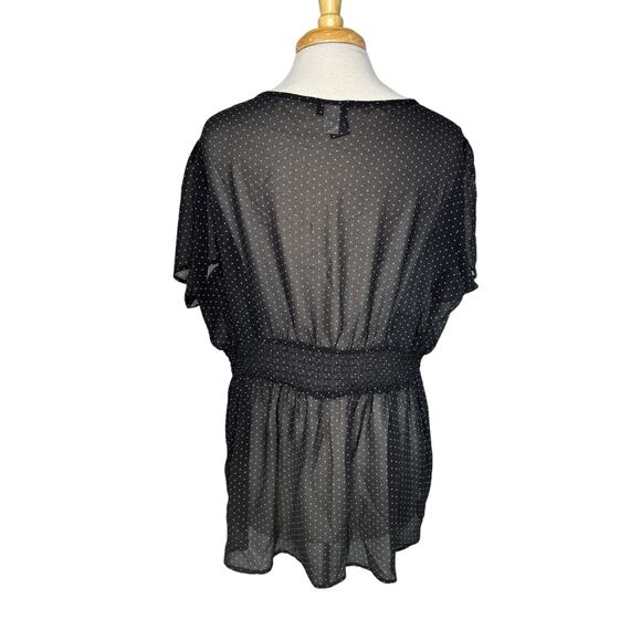 TORRID Sheer Babydoll Polka Dot Blouse Size 2 2X Black Pink Polyester #10175124 - Picture 3 of 9
